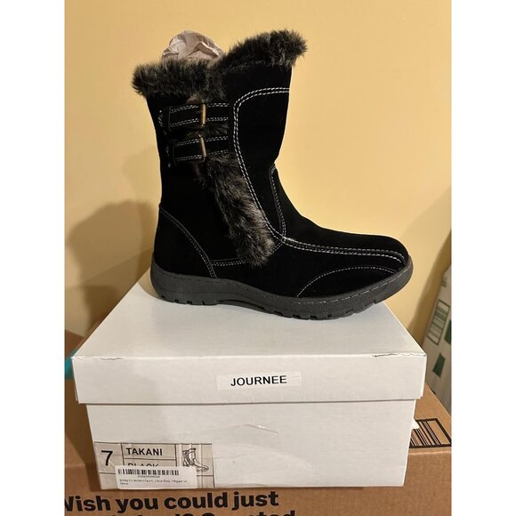 Journee Collection Brinley Co. Takani Faux Fur Trim Winter Boot Black Size 7 Reg - Picture 6 of 6